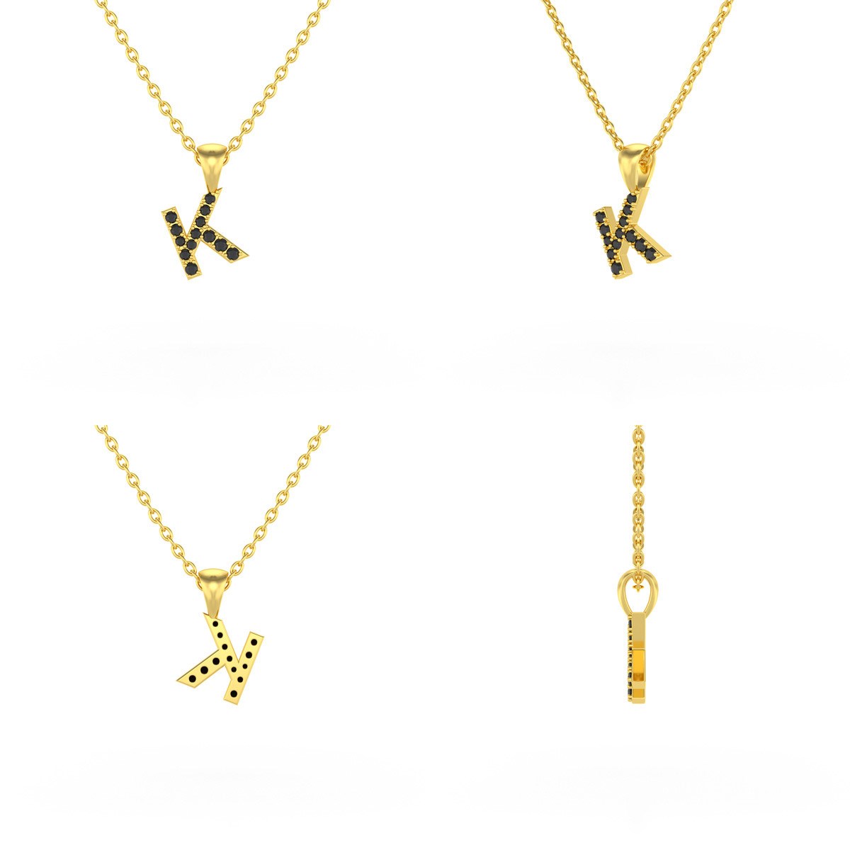 Collier Pendentif ADEN Lettre K Or 750 Jaune Diamant Noir Chaine Or 750 incluse 0.72grs
