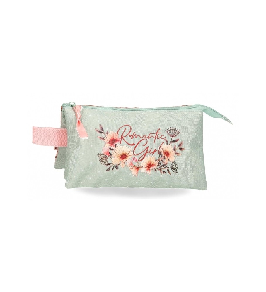 Estojo para lápis Movem Romantic Girl - Três compartimentos, verde - 22x12x5cm -