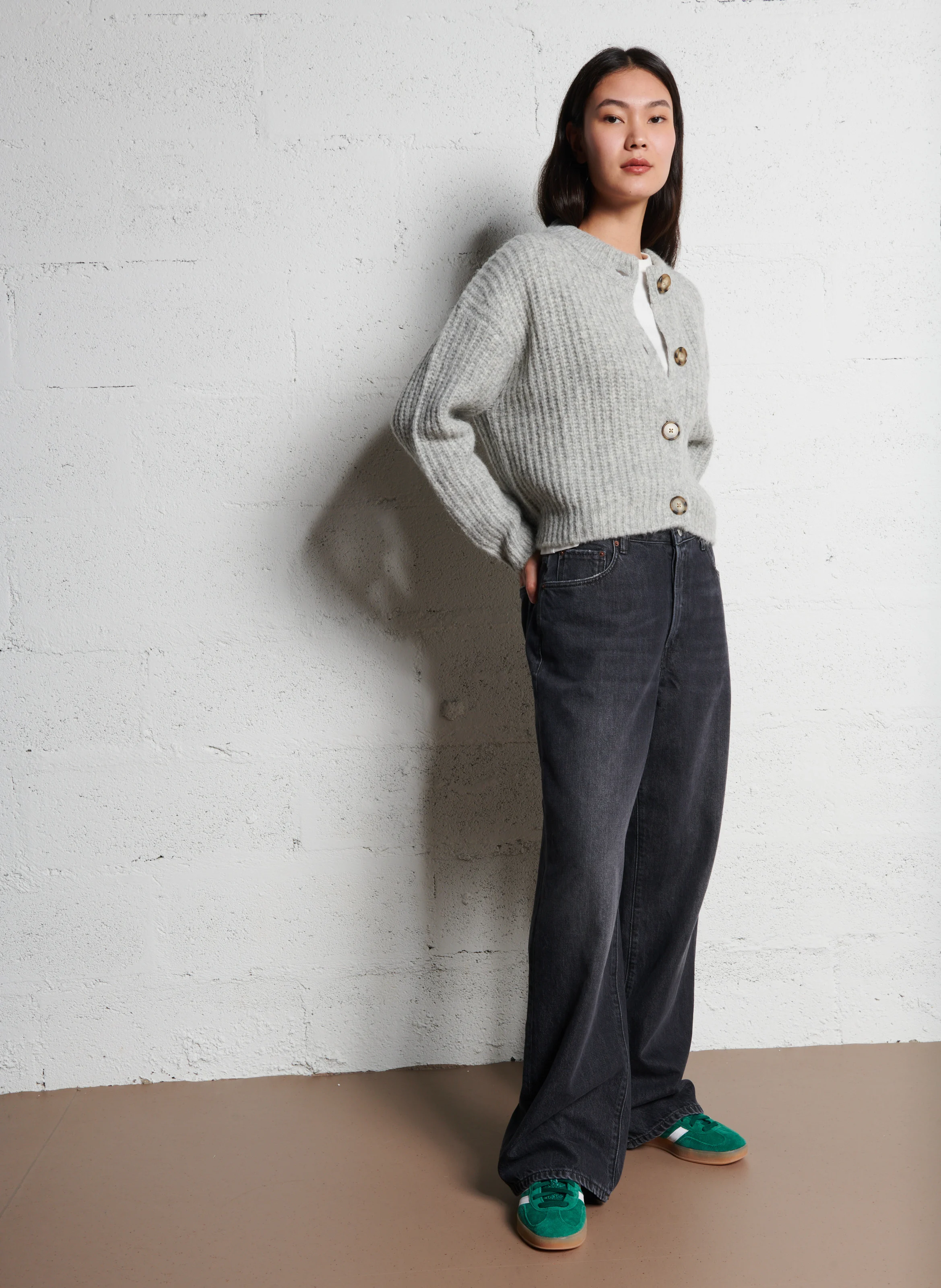 ADYKA - Gilet col rond en laine mélangée | Gris