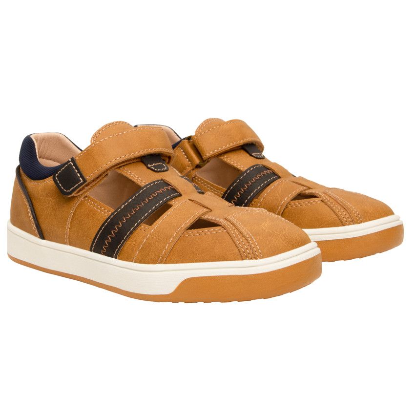 Nu-pieds effet cuir à velcro pour garçon - Marron