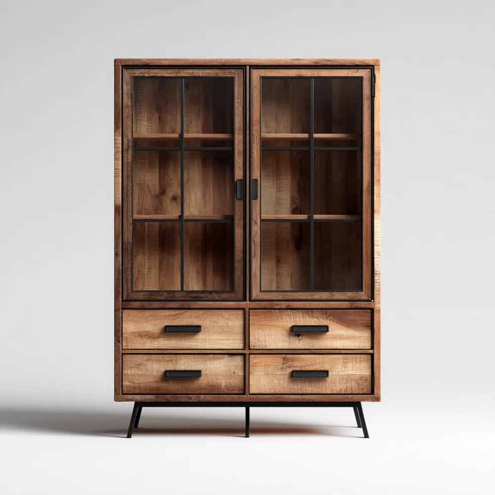 Industrielle Vitrine Holz 200x100x40 cm - Braun