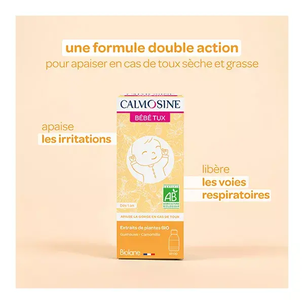 Calmosine Bébé Tux Apaise la gorge du bébé Sirop 100 mL