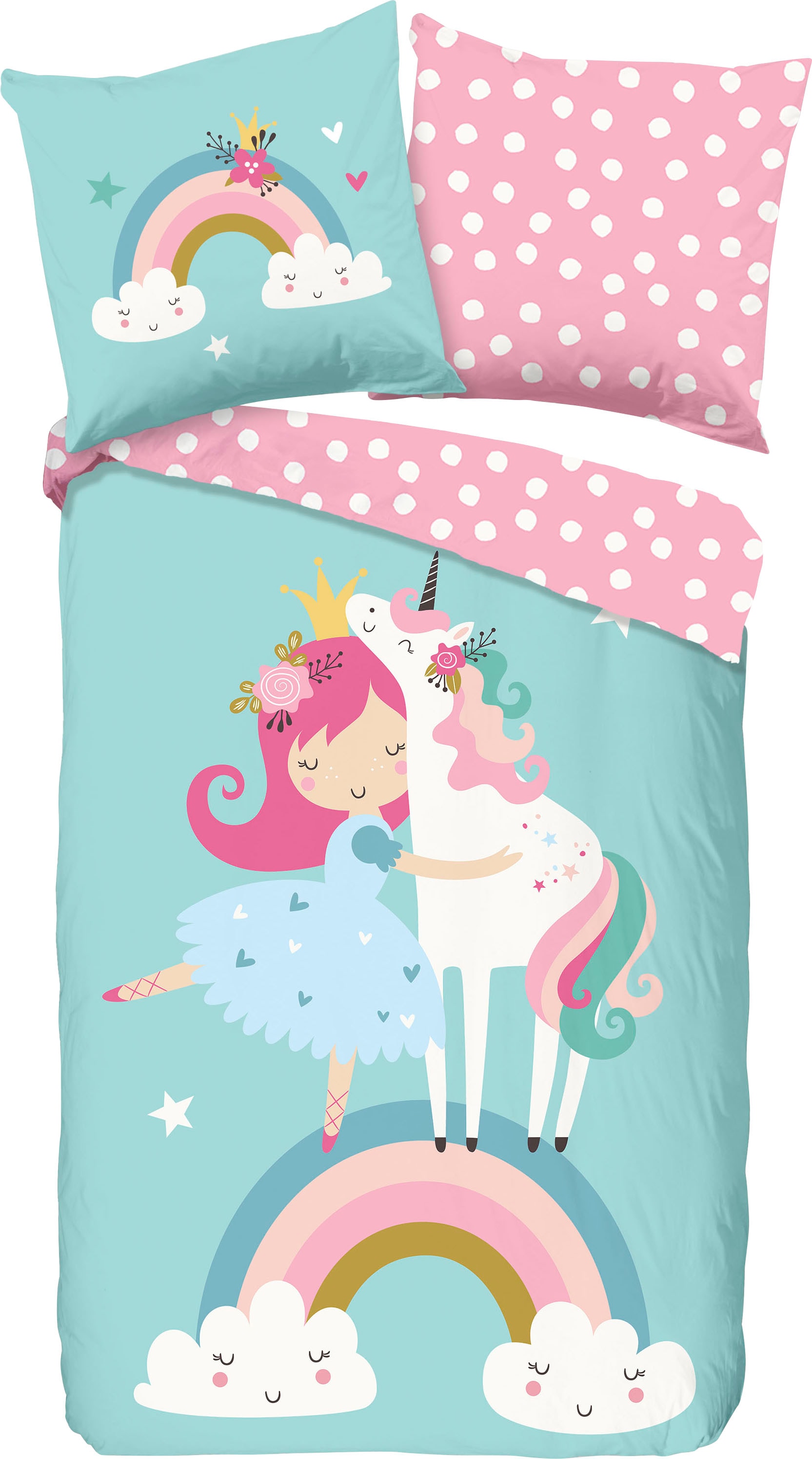 good morning Kinderbettwäsche »Heaven« 2 Stk. tlg. Baumwolle, 135x200, Reissverschluss, Wendeoptik, Kind, Mädchen, Einhorn