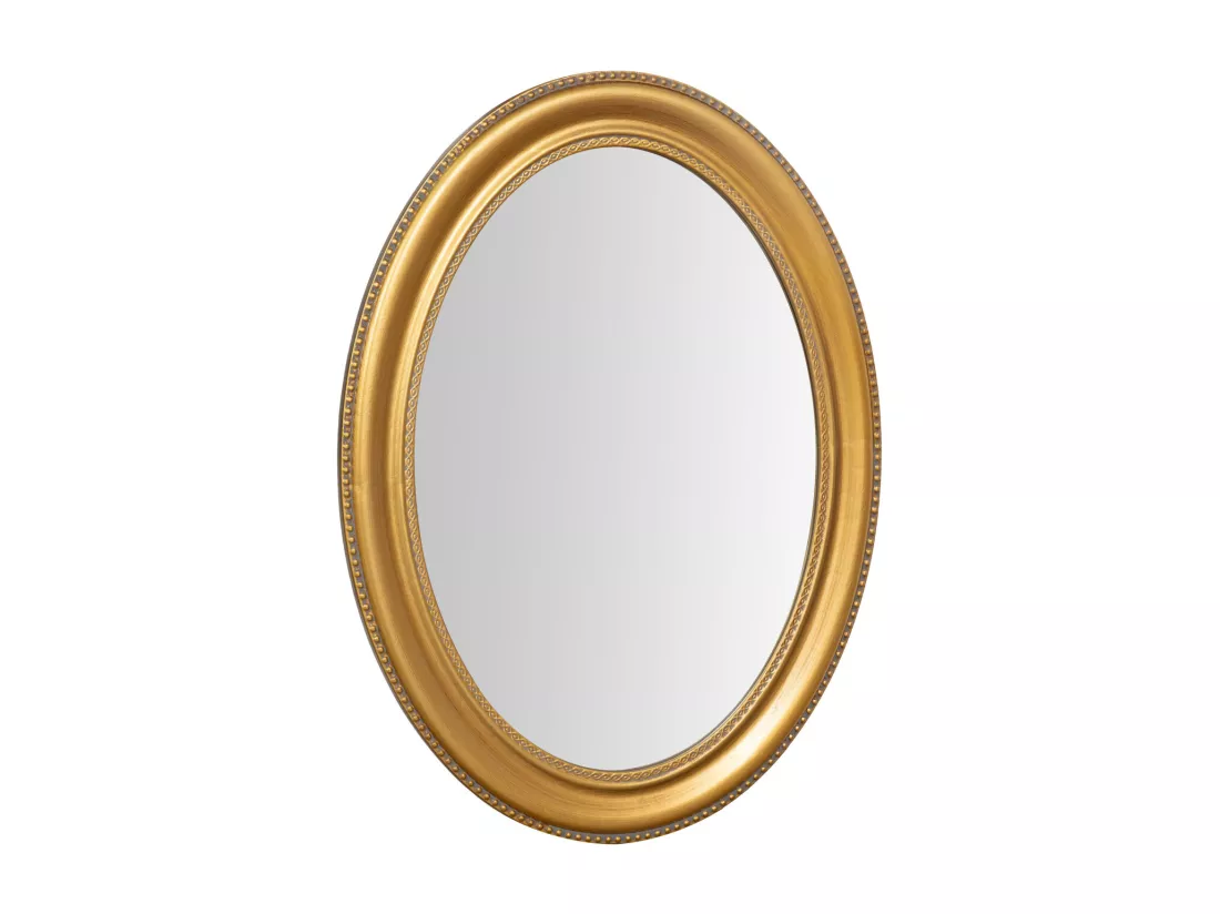 Miroir mural rond doré de salle de bain - Bois - 84x64 cm