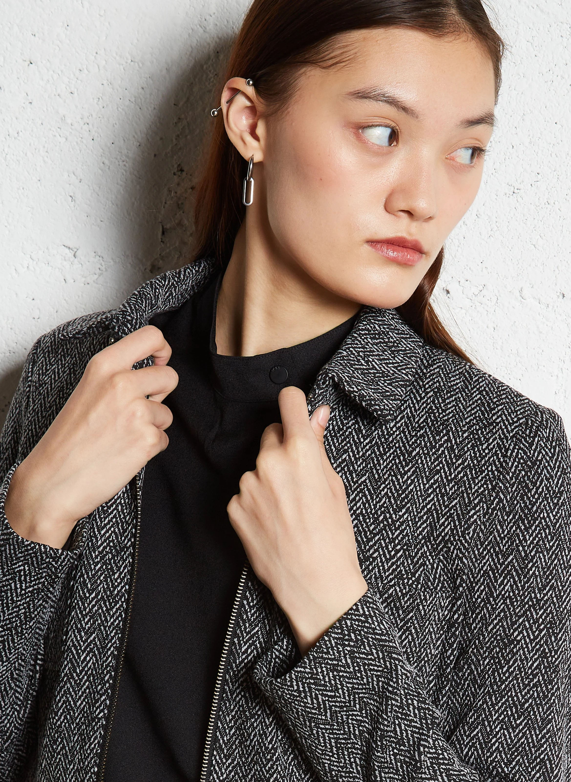 Veste cintrée à chevrons| Gris