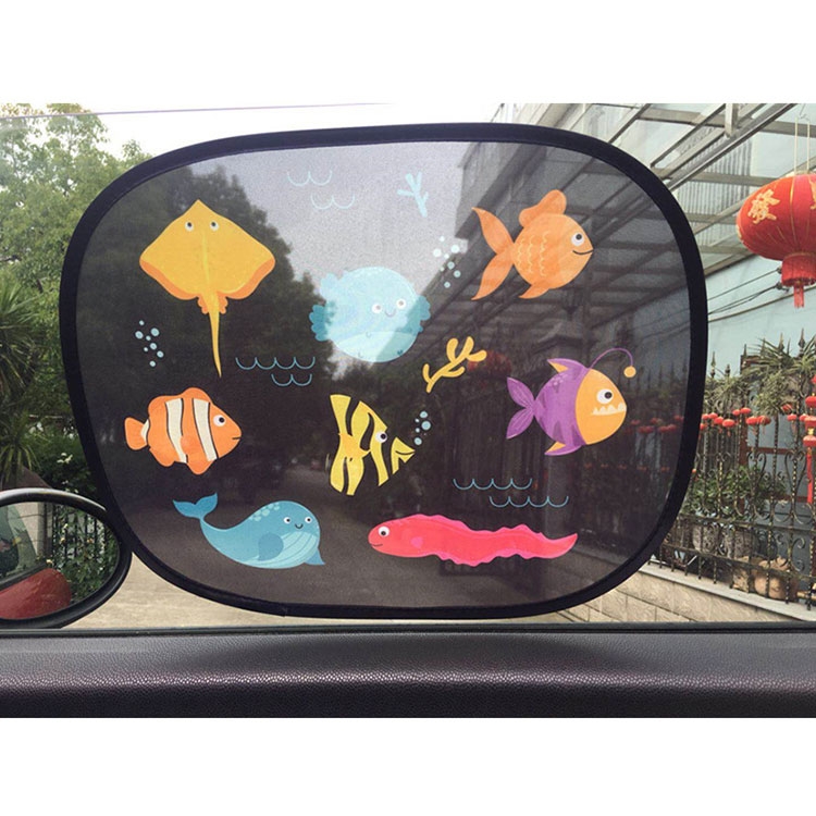 (2er Set) 44x36cm Statische Pop-Up Auto Sonnenblende Kinder Seitenscheibe mit UV-Schutz - Fische