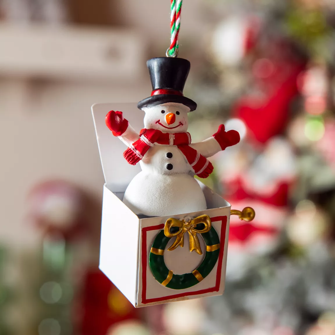 Bonhomme de neige à suspendre (H9 cm) Boite à musique Blanc