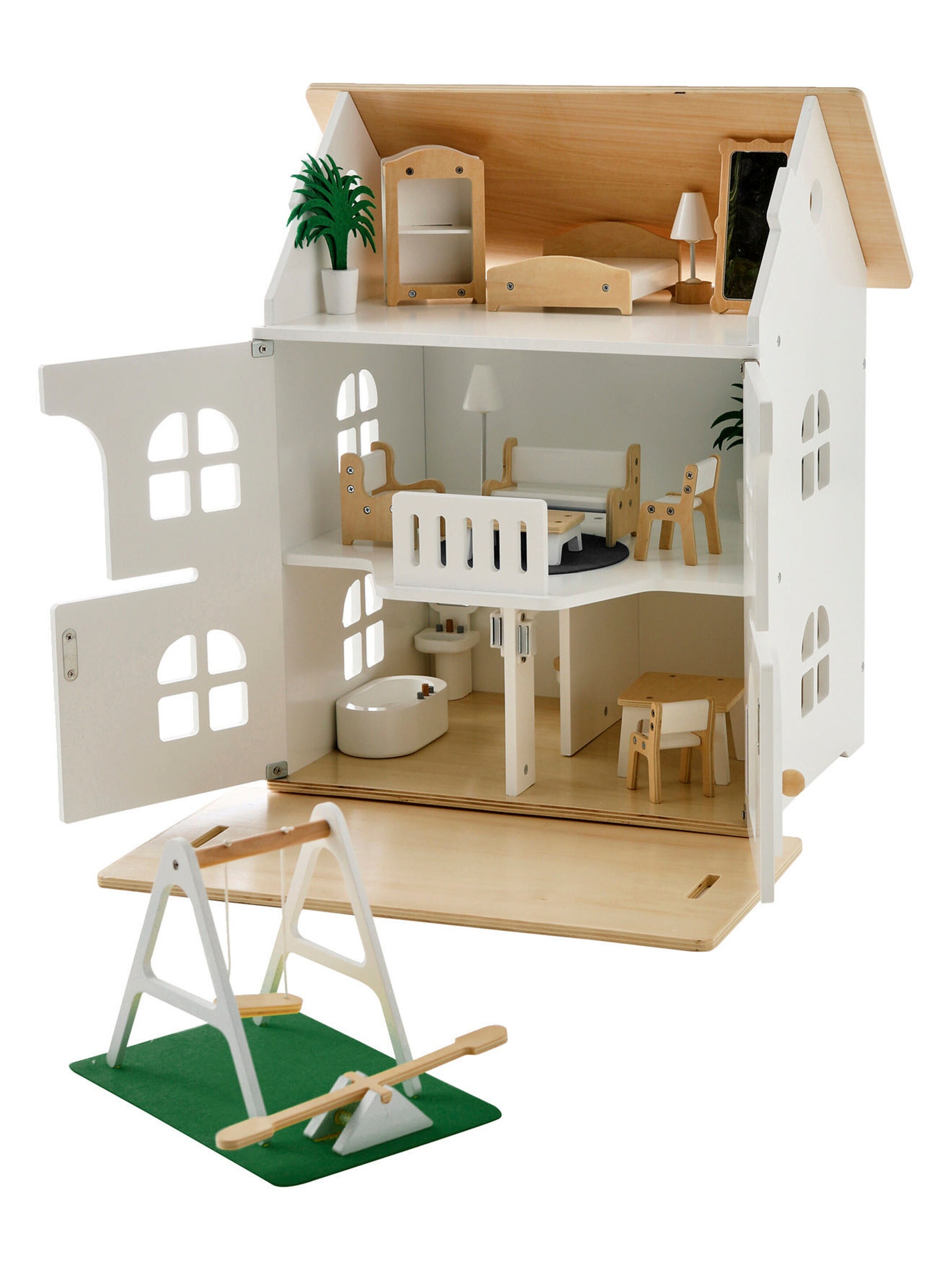 Vertbaudet Puppenhaus mit Zubehör aus Holz FSC® natur/weiß