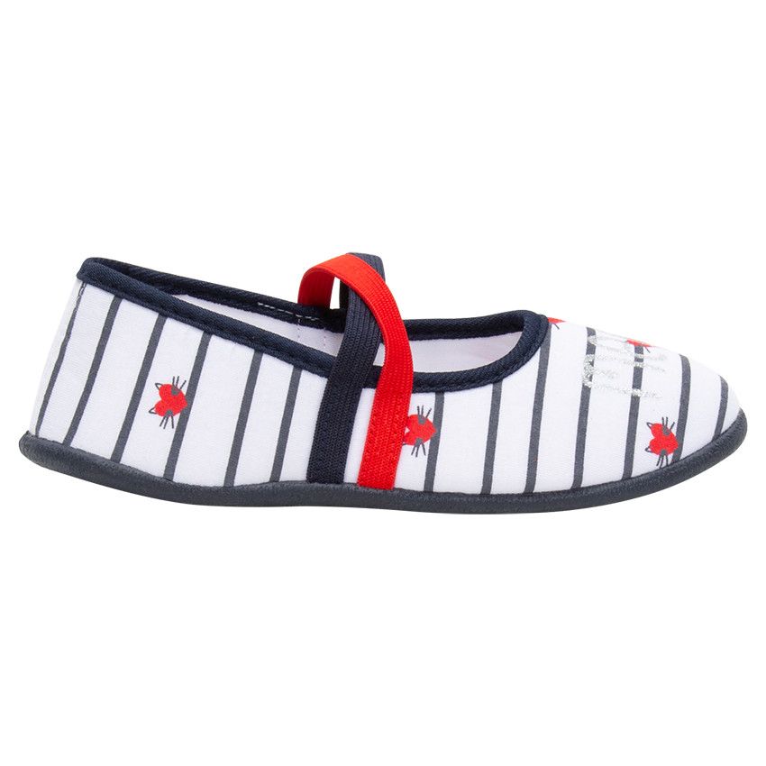 Chaussons bas en jersey avec rayures et coeurs contrastés - Blanc