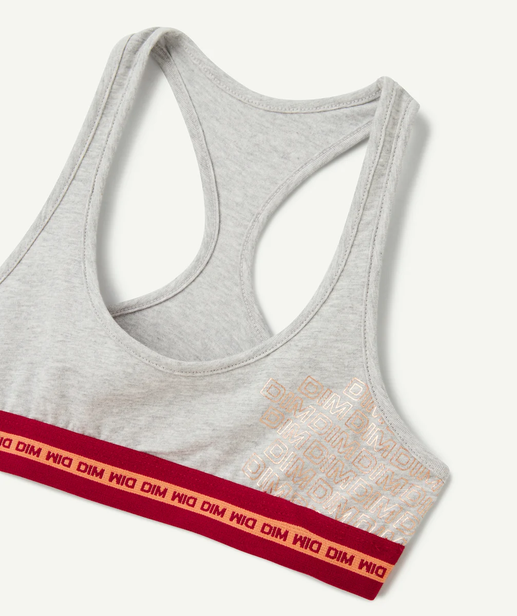 DIMbrassière fille en coton stretch grise chinée avec motif dim