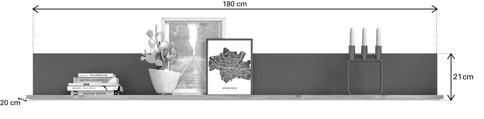 Wandboard Mason Grau/Braun 180x21x20 cm