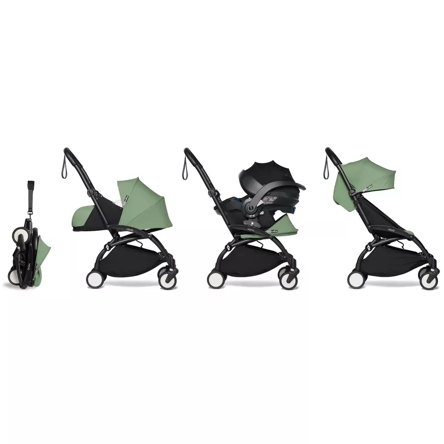 BABYZEN Kinderwagen YOYO2 0+ Black mit Neugeborenenaufsatz Peppermint