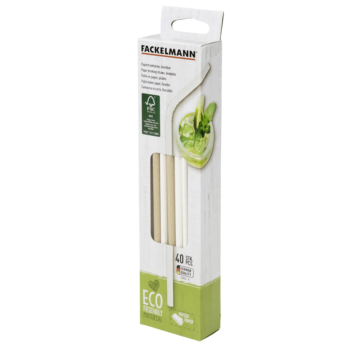 Boite de 40 pailles flexible en papier Eco Friendly Fackelmann