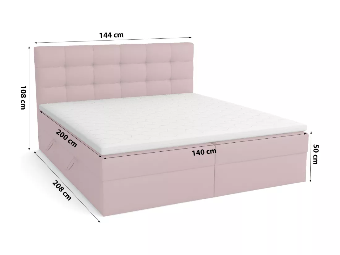LIT BOXSPRING avec coffre de lit Glame 140x200 cm, Lux 28 (Rose pâle)