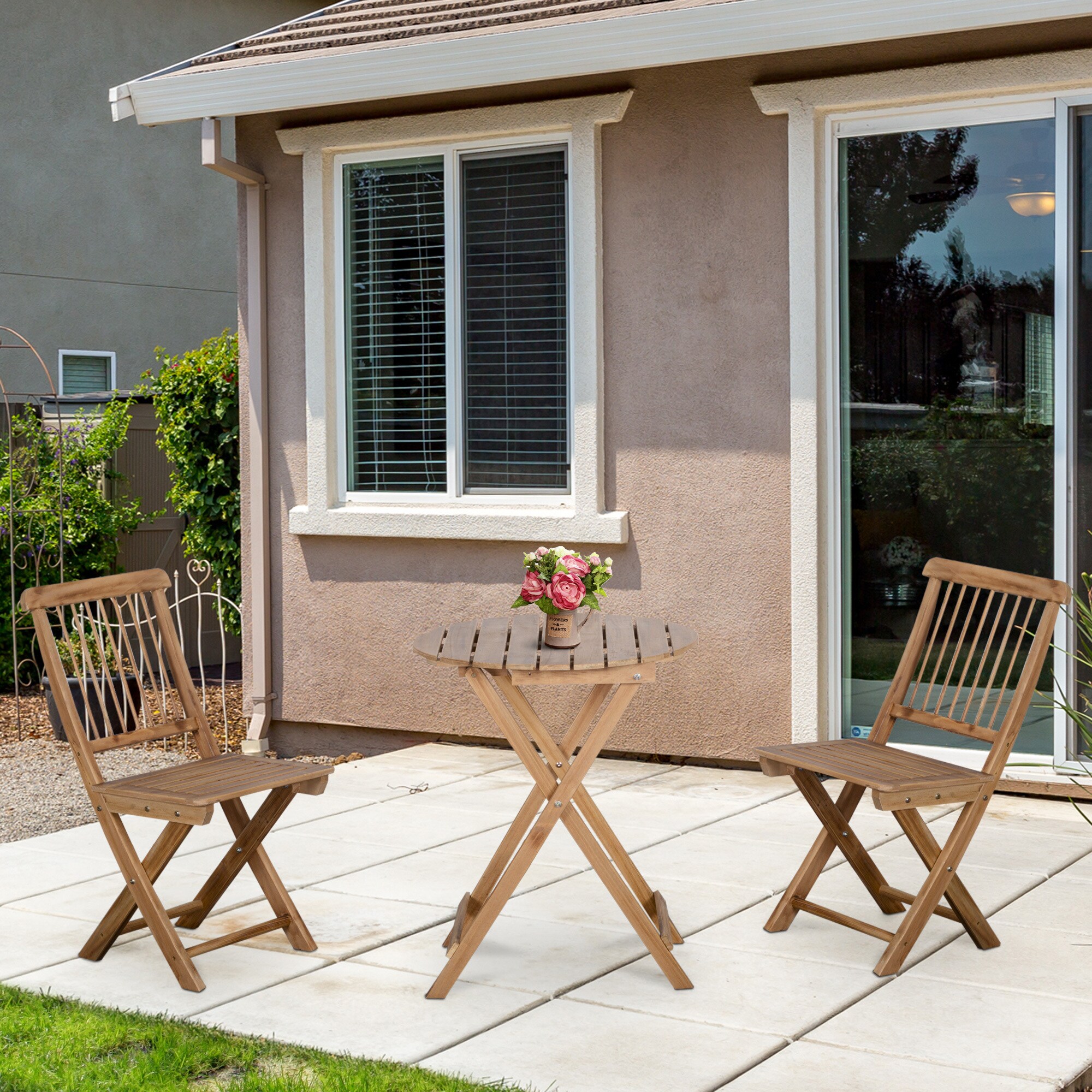 Outsunny Gartenmöbel-Set mit Klappfunktion natur 60L x 60B x 74H cm