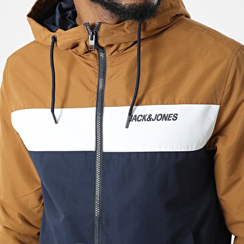 Veste Zippée Capuche Tricolore Rush Blocking Bleu Marine Camel