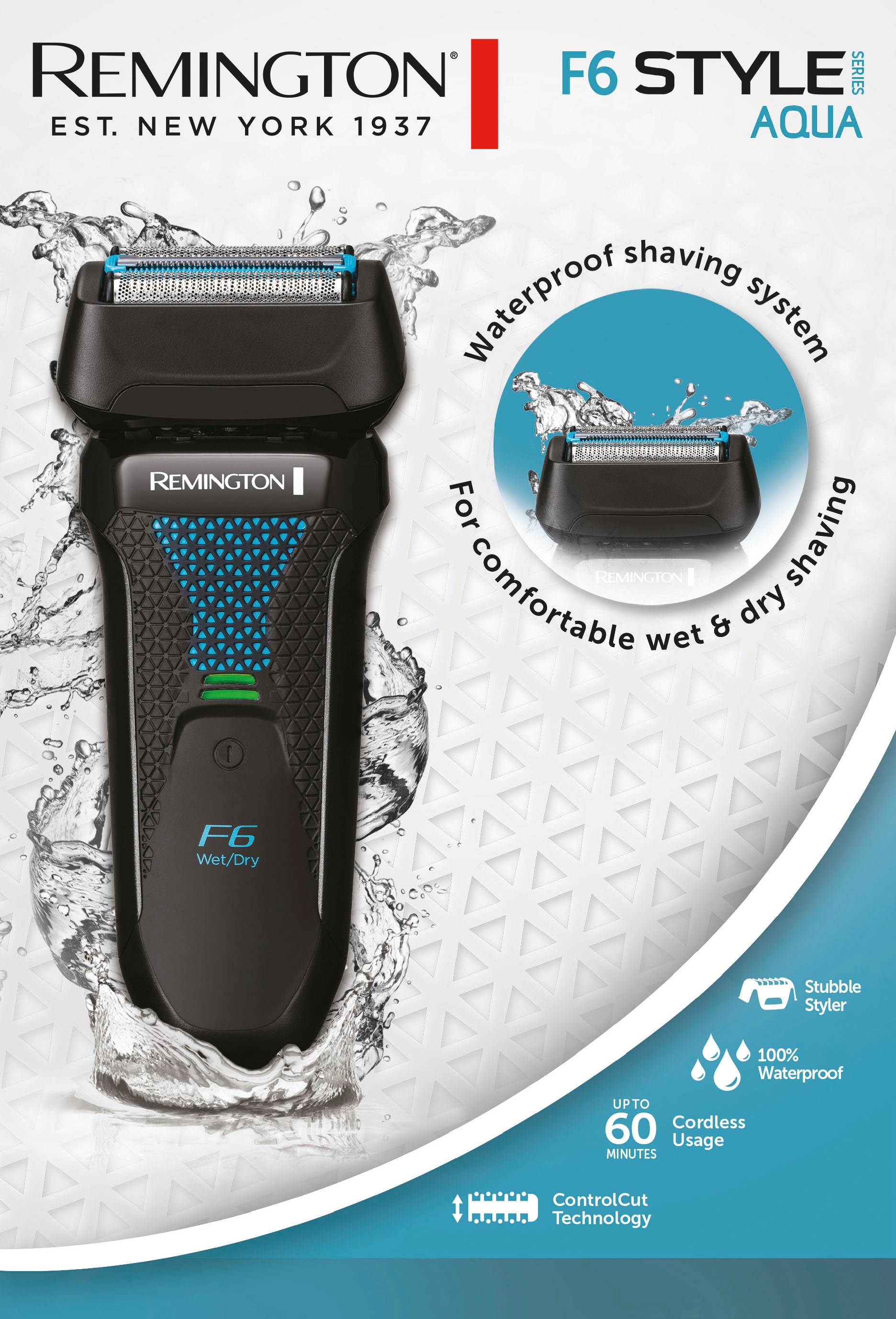 Remington Elektrorasierer »F6000 Style  Wasserdichtes Rasiersystem« 1 Stk. Aufsätze Langhaartrimmer Nass & Trockenrasur, 100 % wasserdicht, mit 3-Tage-Bart Styler