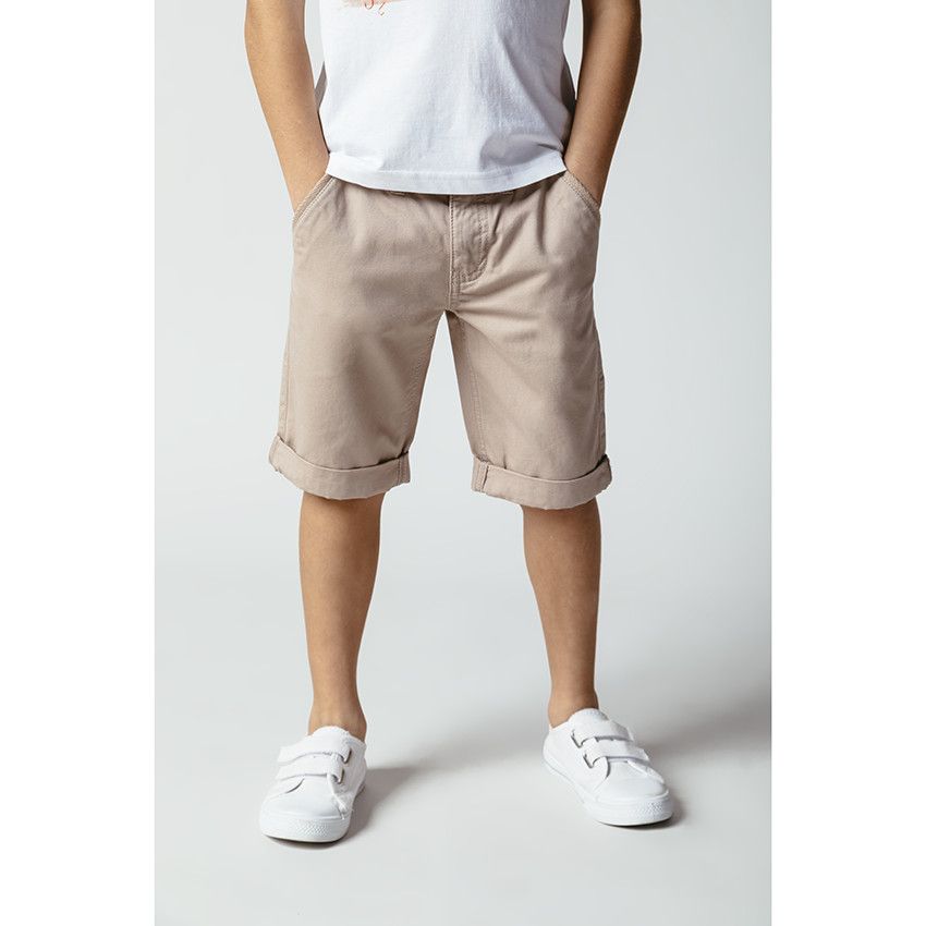 Bermuda en coton uni avec ceinture ajustable - Beige