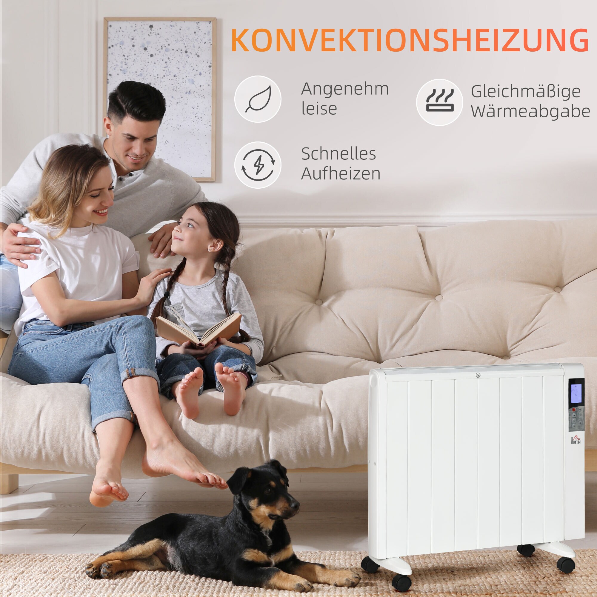 HOMCOM Elektrische Heizung mit Fernbedienung weiß 75L x 7,5B x 58,5H cm