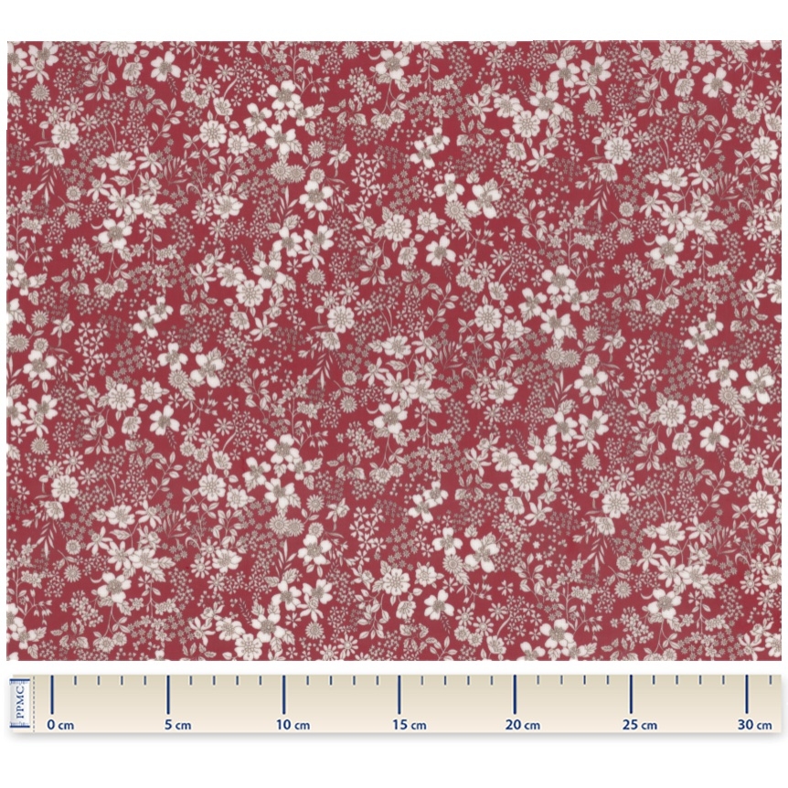 Coupon Tissu Enduit De 35Cm Ex2341 Feuillage Fleuri Fond Bordeaux