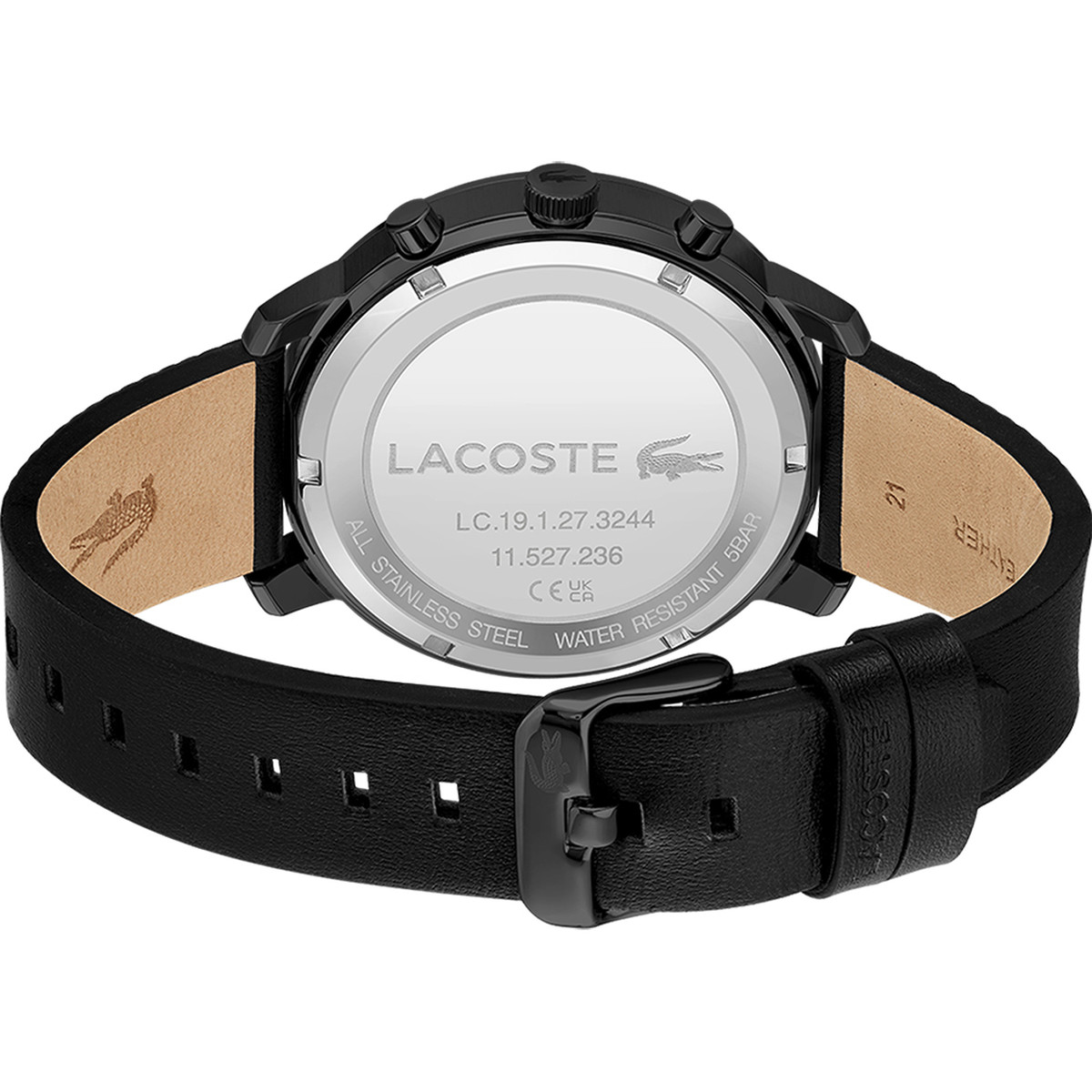 Montre Lacoste homme acier noir bracelet cuir noir