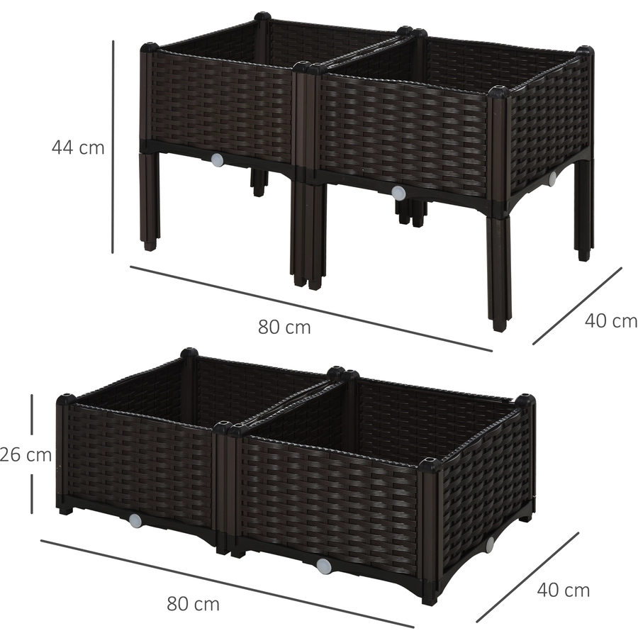 Outsunny 4-teiliges Hochbeet in Rattan-Optik dunkelbraun