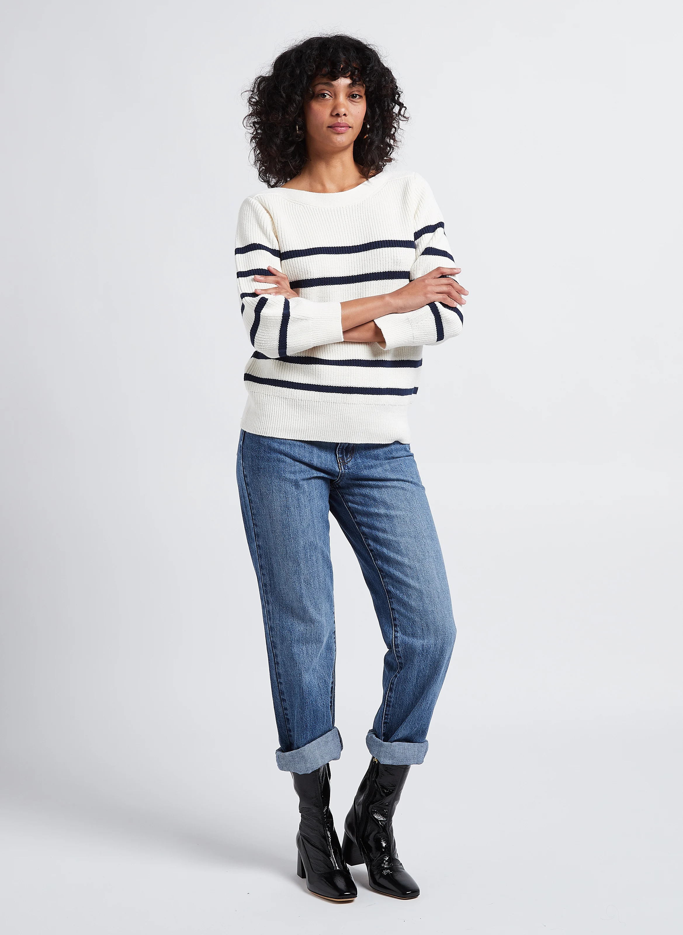 JOLINE - Jean taille haute droit en coton | Bleu