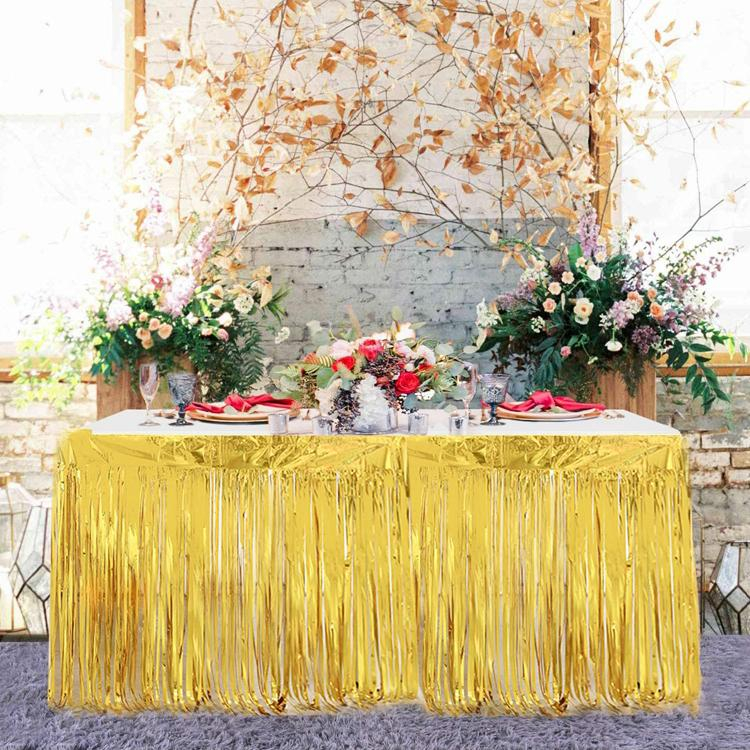 (250x80cm) Party Tisch Deko Metallic Lametta Vorhang Glänzender Fransen Vorhang für Apéro / Esstisch - Gold