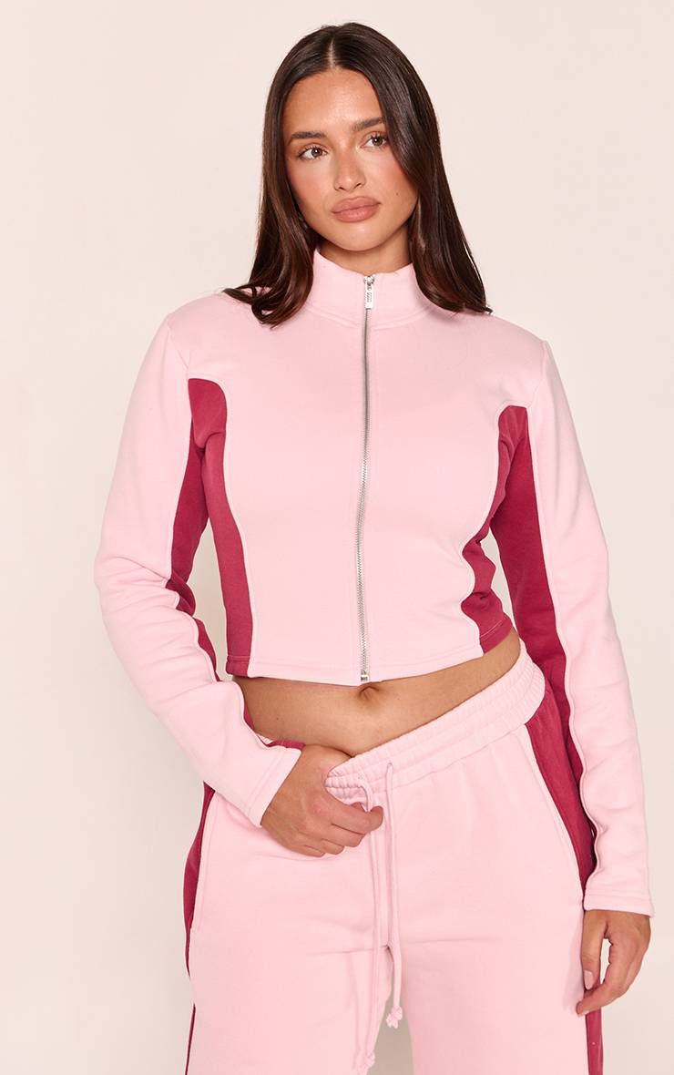 Rose Sweat À Casynthétiqueche Zippé Shape Avec Empiècements Latéraux Contrastants