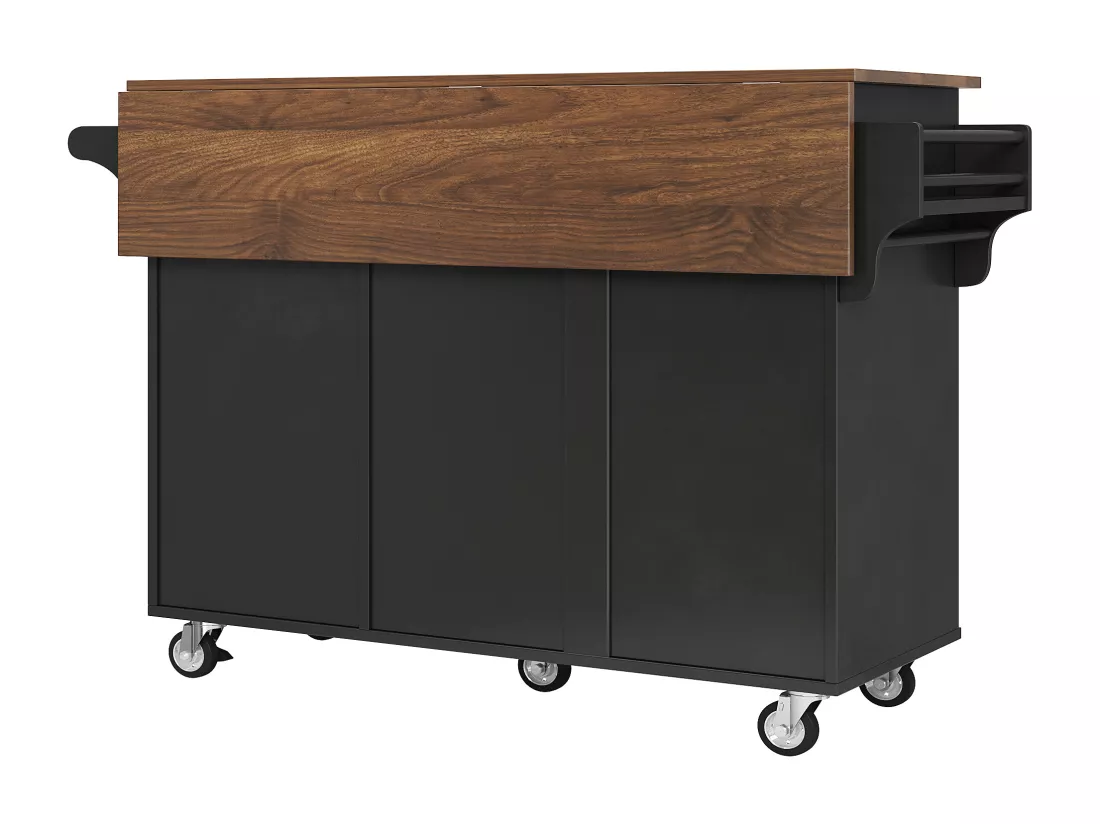 Ilot central de cuisiner - chariot à roulette avec plateau extensible - 2 tiroirs et 2 portes - Noir