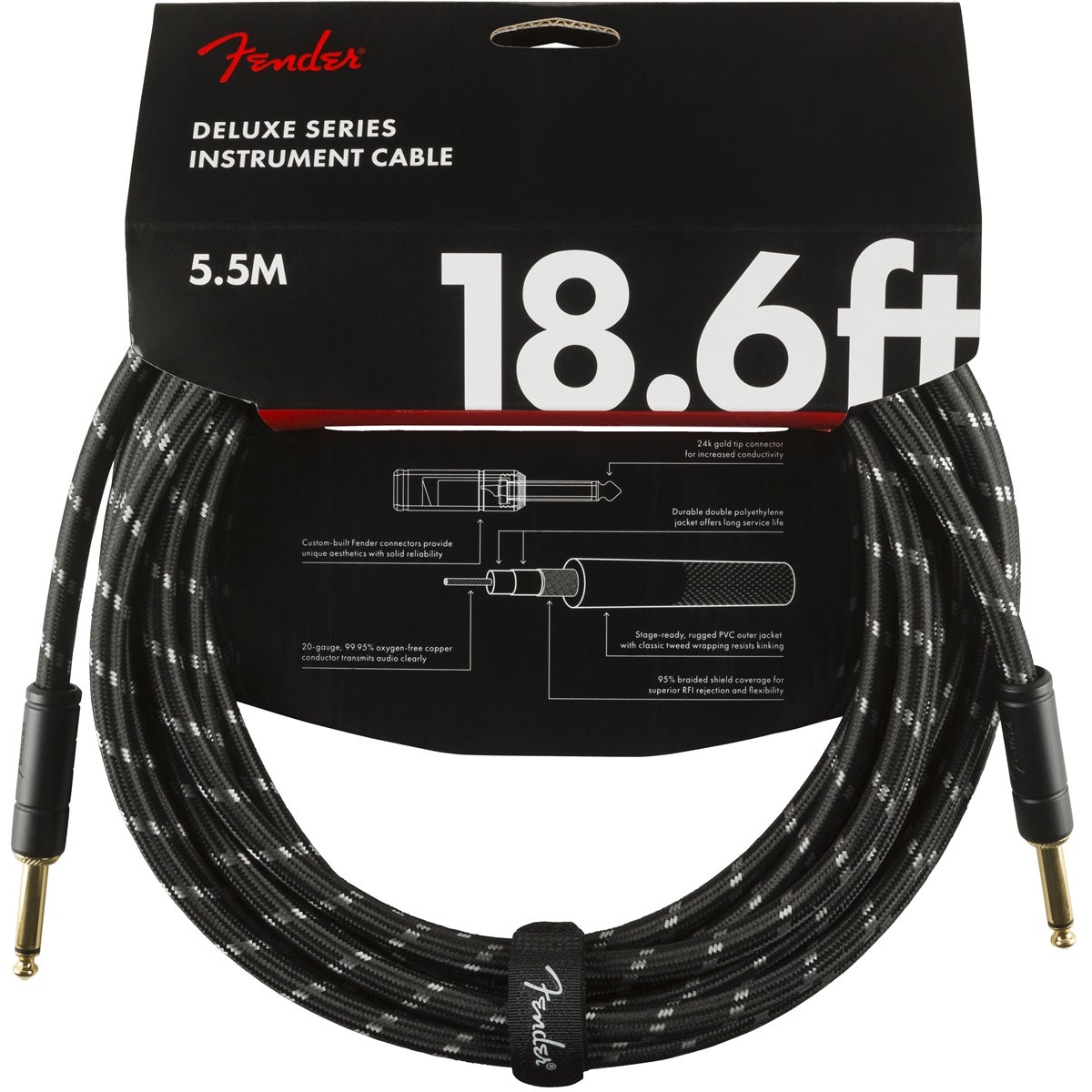 Fender Deluxe Cables instrumentkabel 5.5m zwart tweed recht