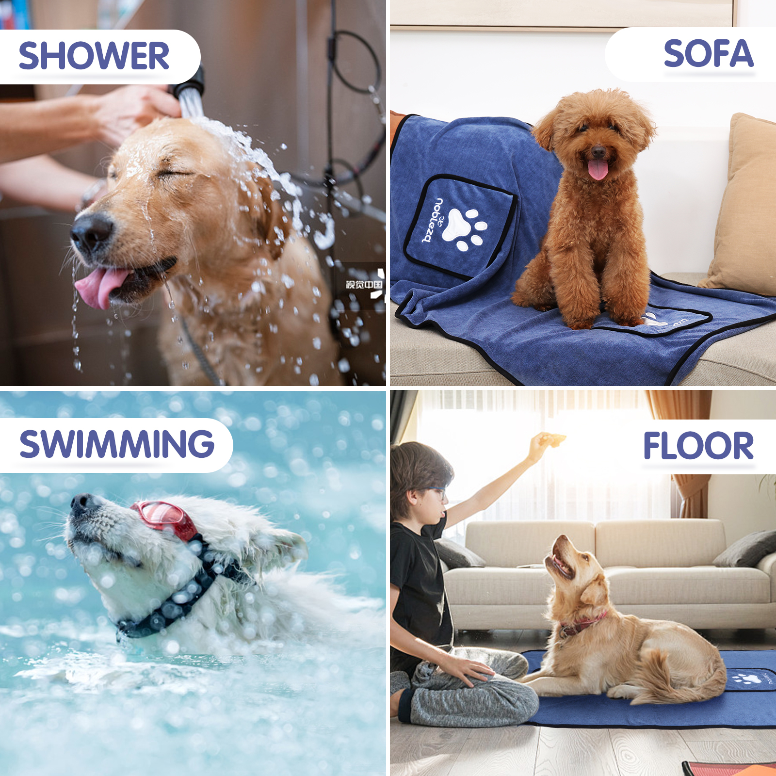 Toalha para cães Nobleza, macia e durável, ultra absorvente, ideal para secar cães de todos os portes.