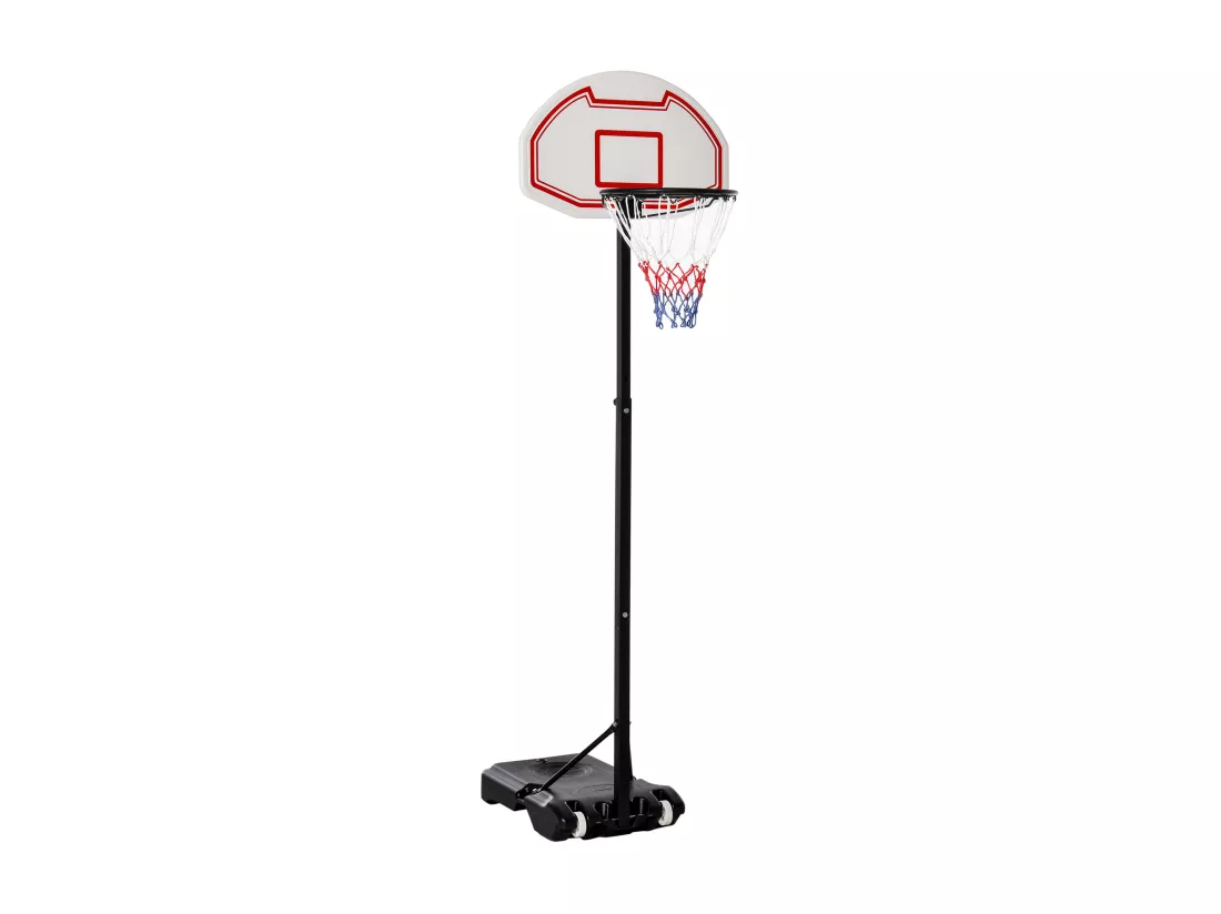 Panier de Basket-Ball sur pied avec poteau panneau, base de lestage sur roulettes hauteur réglable 1,9 - 2,5 m noir blanc