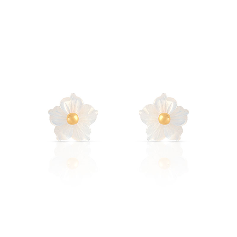 Boucles d'oreilles or 375 jaune fleurs en nacre