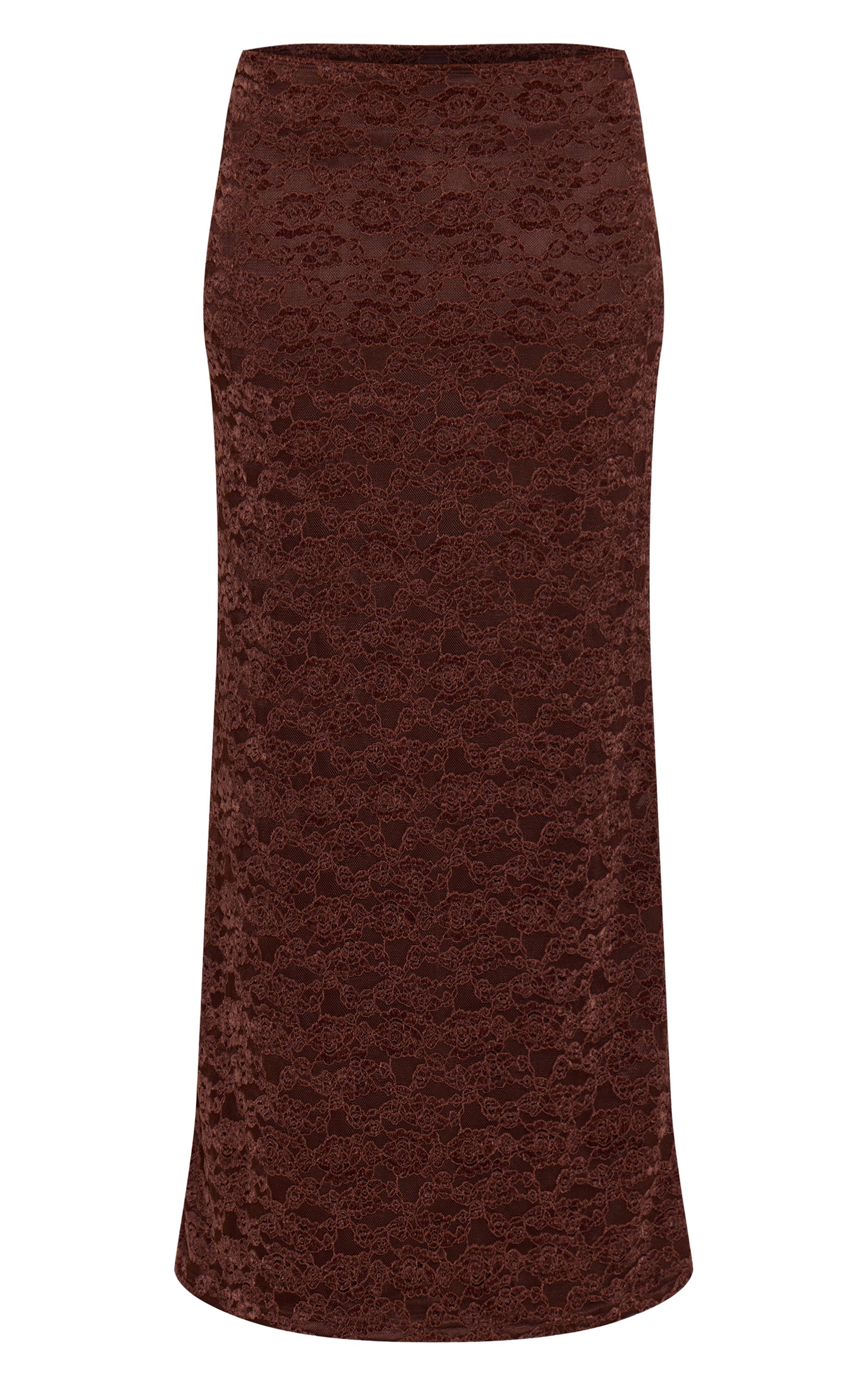 Chocolat Jupe Longue En Velours Dentelle Taille Mi-haute Ensemble Coordonné
