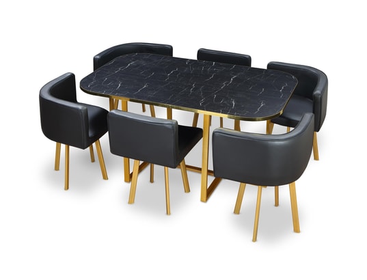 MENZZO - Ensemble table et chaises Table et chaises oslo xl or effet marbre noir et simili noir
