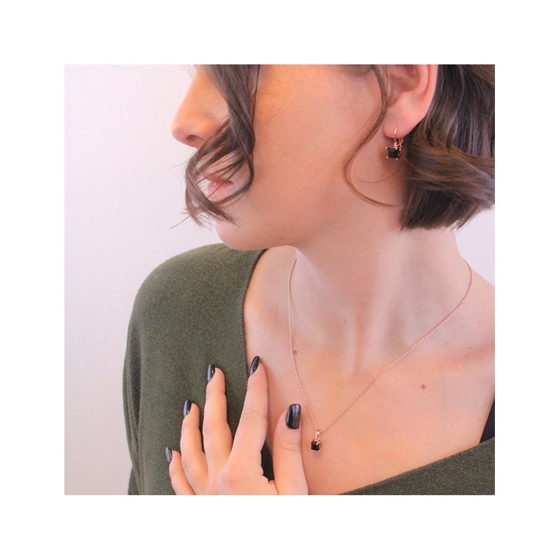 Pendentif Simple Square - Or Rosé et Noir