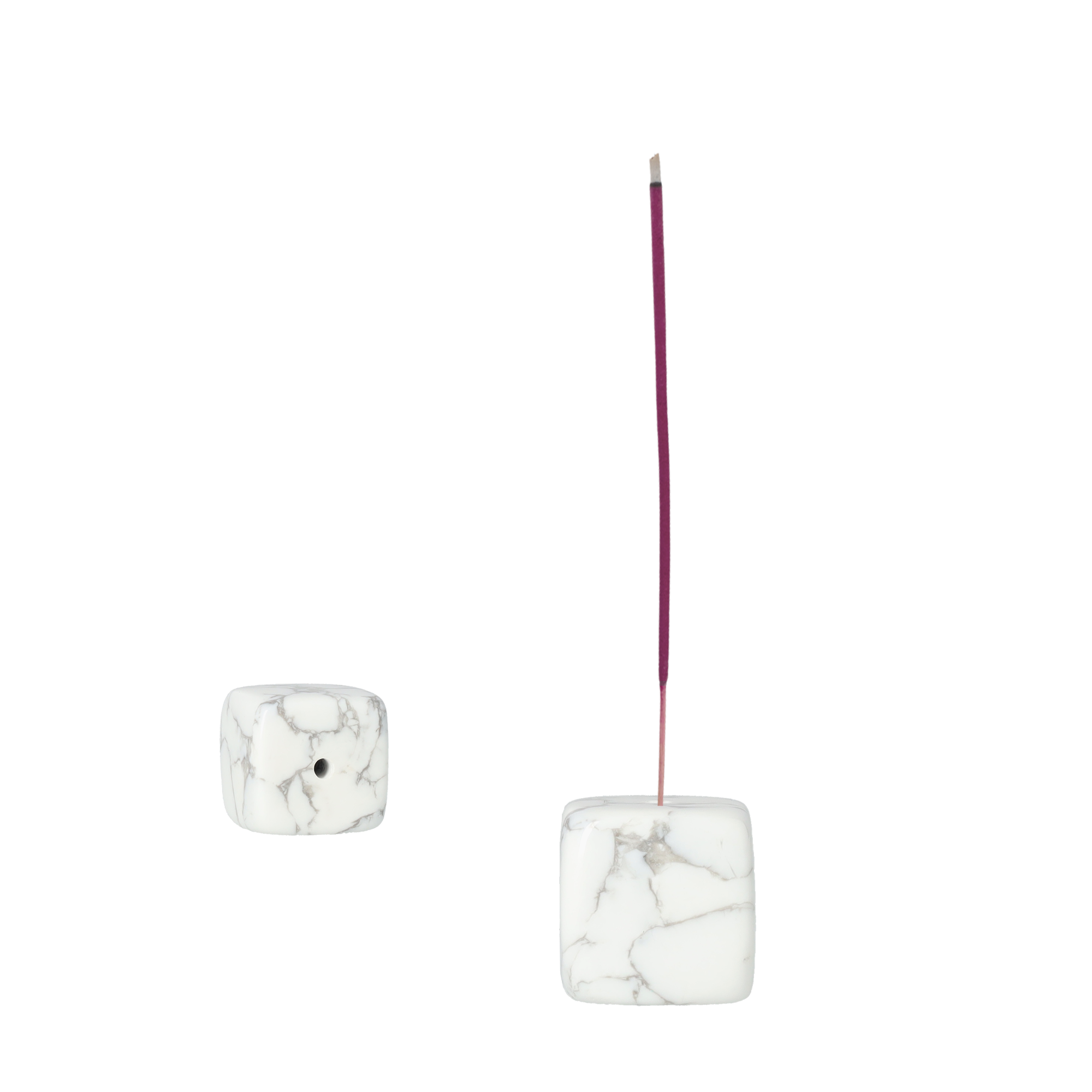 (4er Set) 20x20mm Stein Räucherstäbchen Halter Home Deko Würfel in Marmor Optik - Weiss