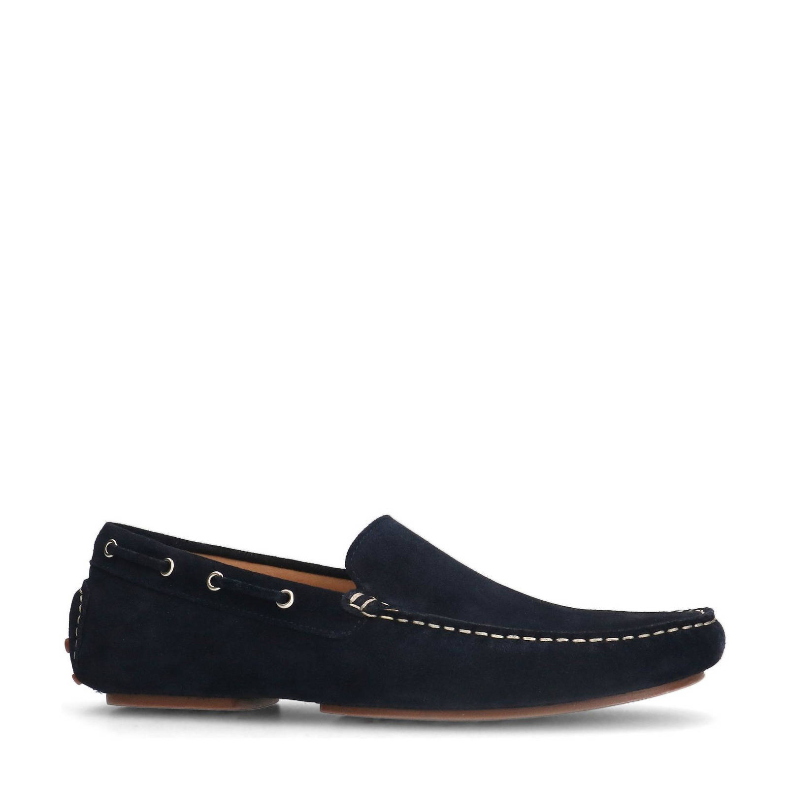 Manfield suède mocassins donkerblauw