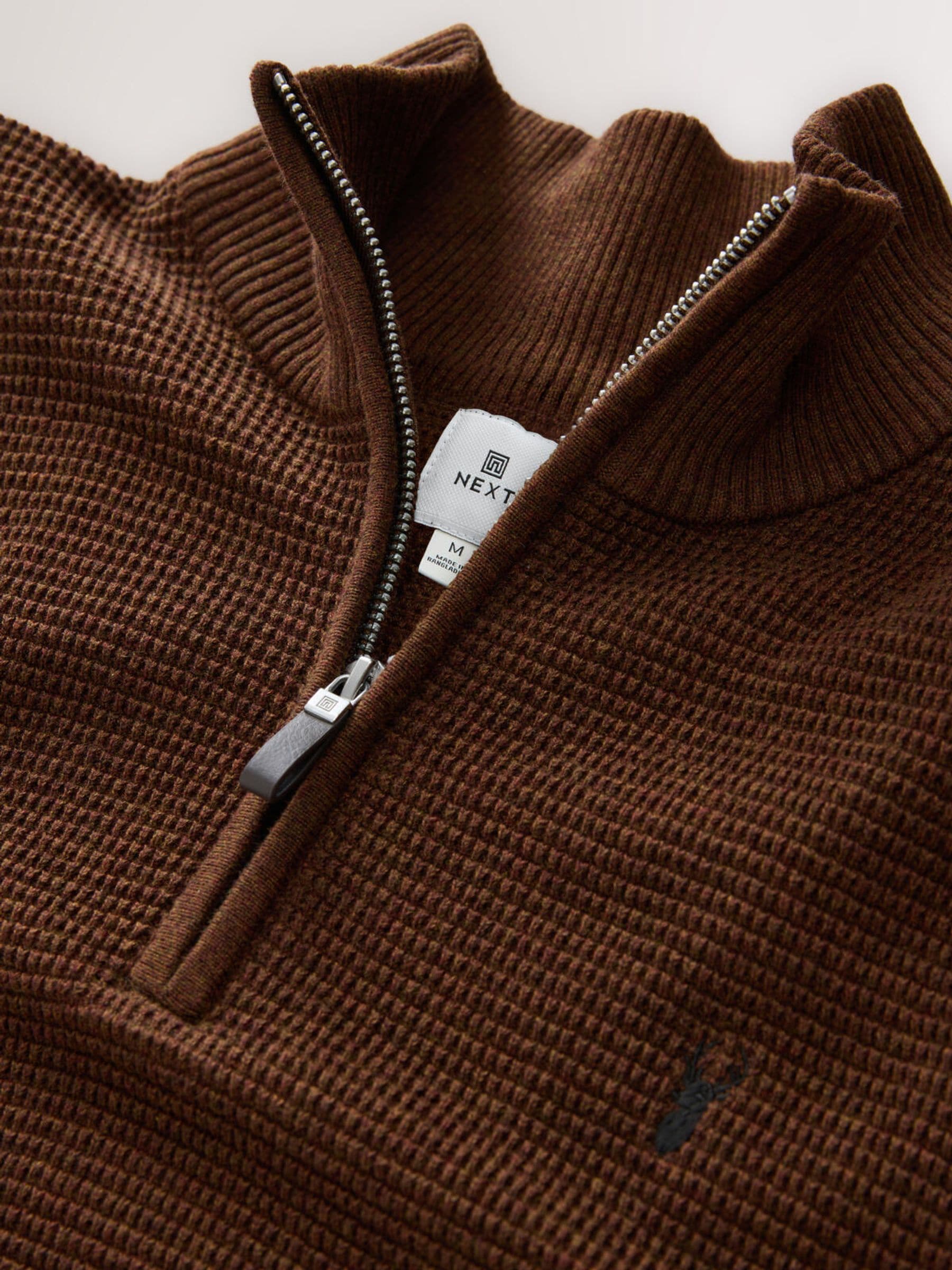 Lichtbruin - Hertlogo - Regular Fit 100% Cotton Textured Premium Quarter Zip Jumper