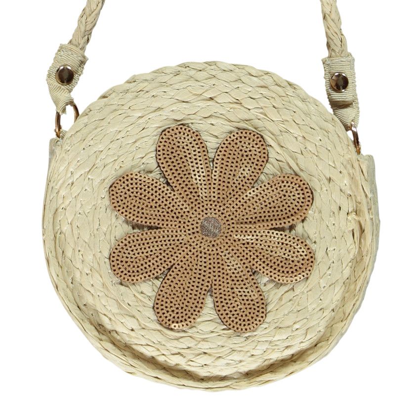 Sac bandoulière effet tressé avec fleur en sequins pour fille - Beige