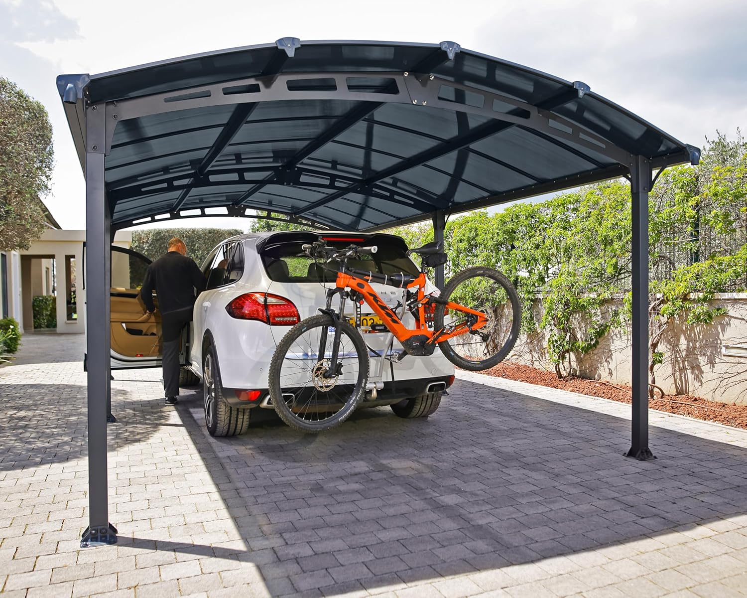 Palram Arcadia 6400 Carport Aluminium & Verzinkter Stahl 6,5x3,5 m, Überdachung, Autogarage, Autounterstand, Einfache Montage, Carport Bausatz, 10 Jahre Garantie, Anthrazit Inkl. Regenrinne