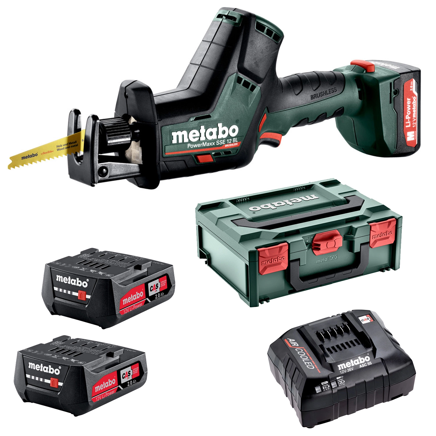 Metabo PowerMaxx SSE 12 BL 12V Li-Ion accu reciprozaag set (2x 2,0Ah accu) in koffer