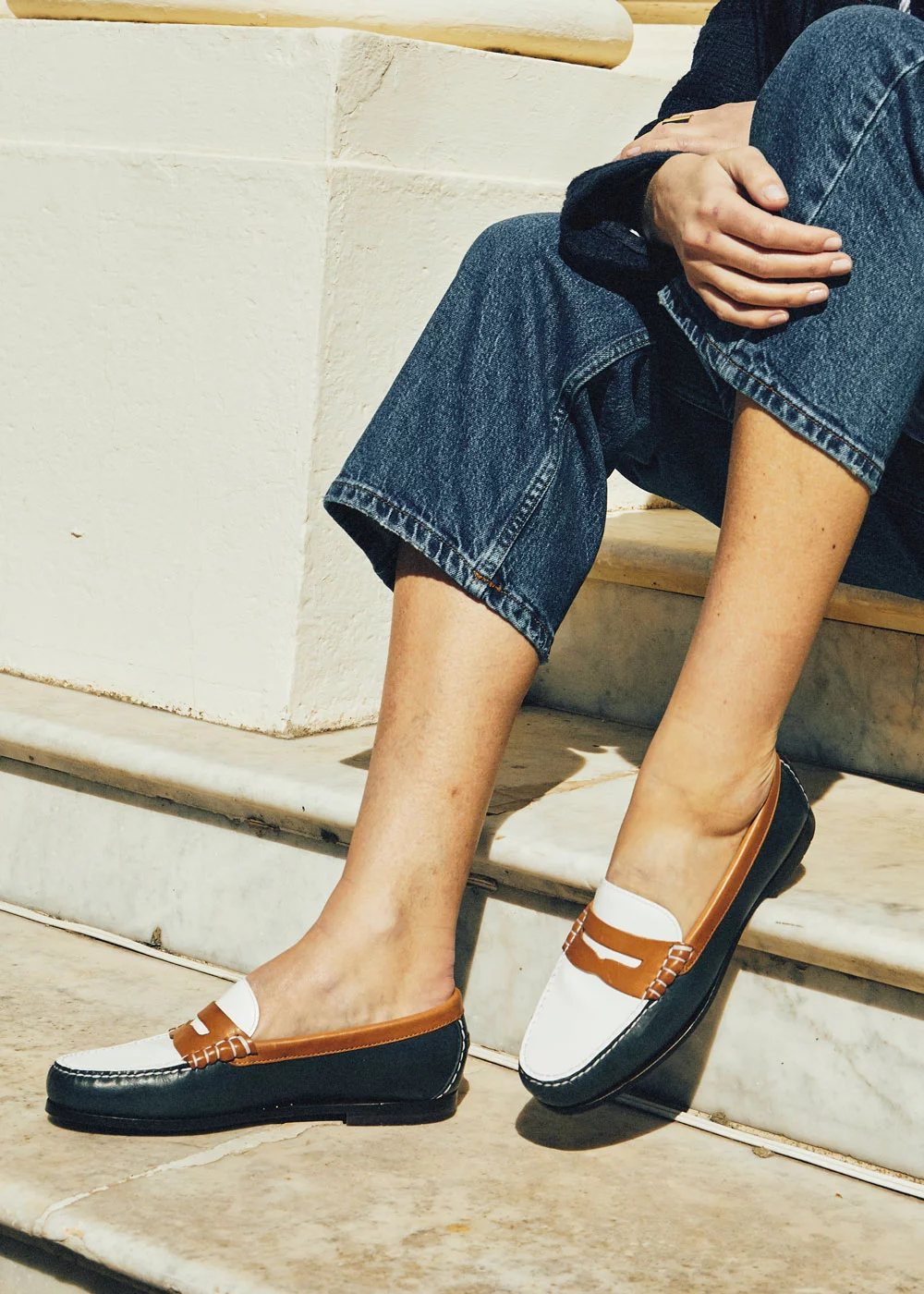 MOCASSIN WINTER MOC CUIR TRICOLORE MARINE