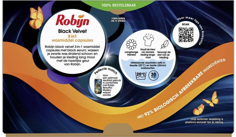 Robijn - Black Velvet - 3-in-1 Wascapsules - Zwart - 20 Stuks