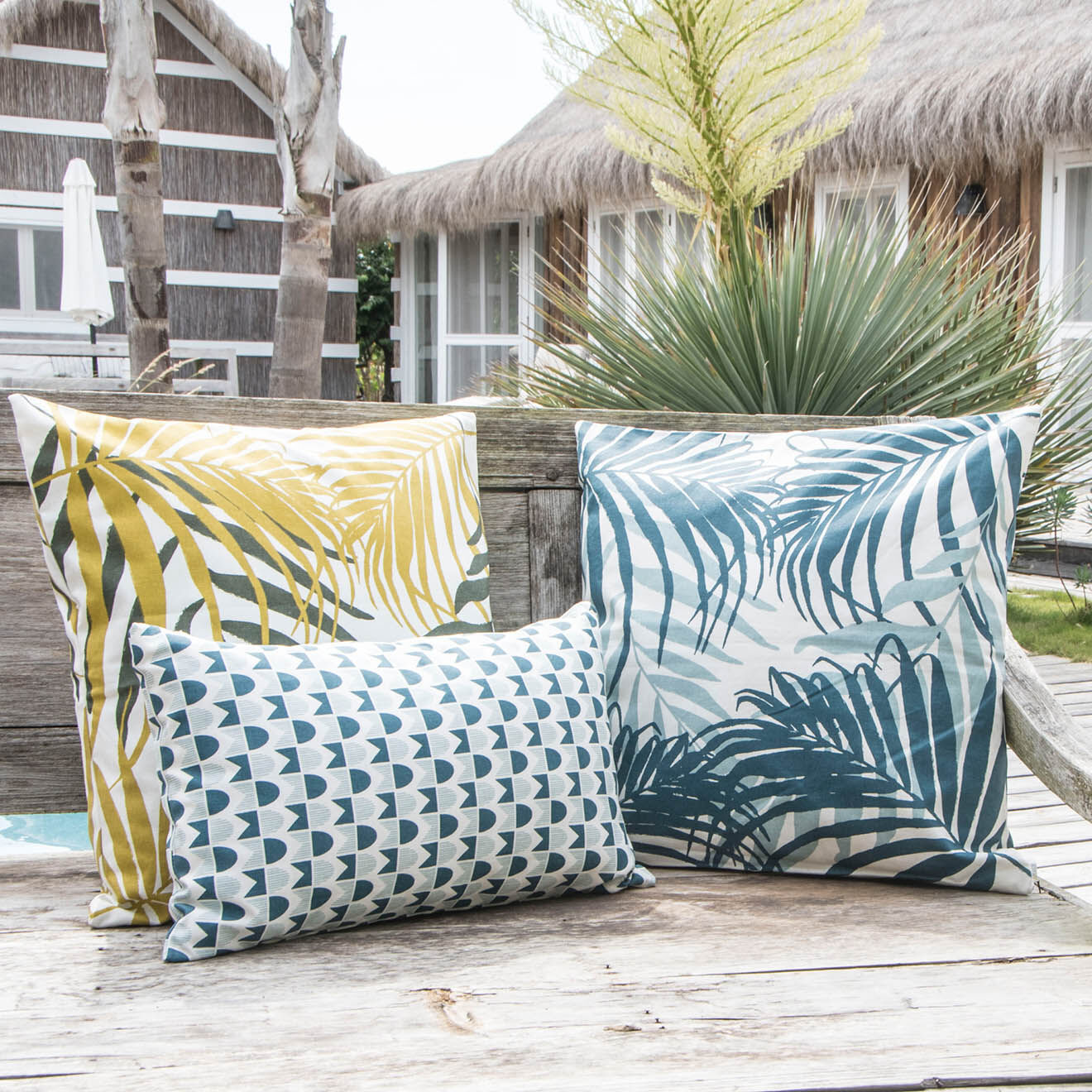 Febronie Housse de coussin d'extérieur Skandi bleue - 50x30 cm