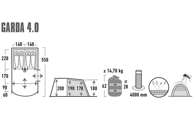 High Peak Garda 4.0 Familienzelt für 4 Personen