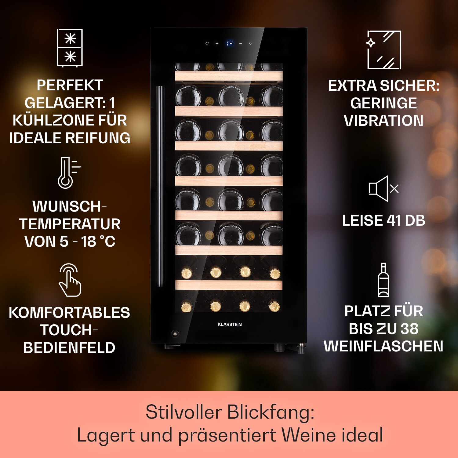 Barossa 38 Uno Weinkühlschrank 1 Zone 94 Ltr 38 Fl Touch-Display