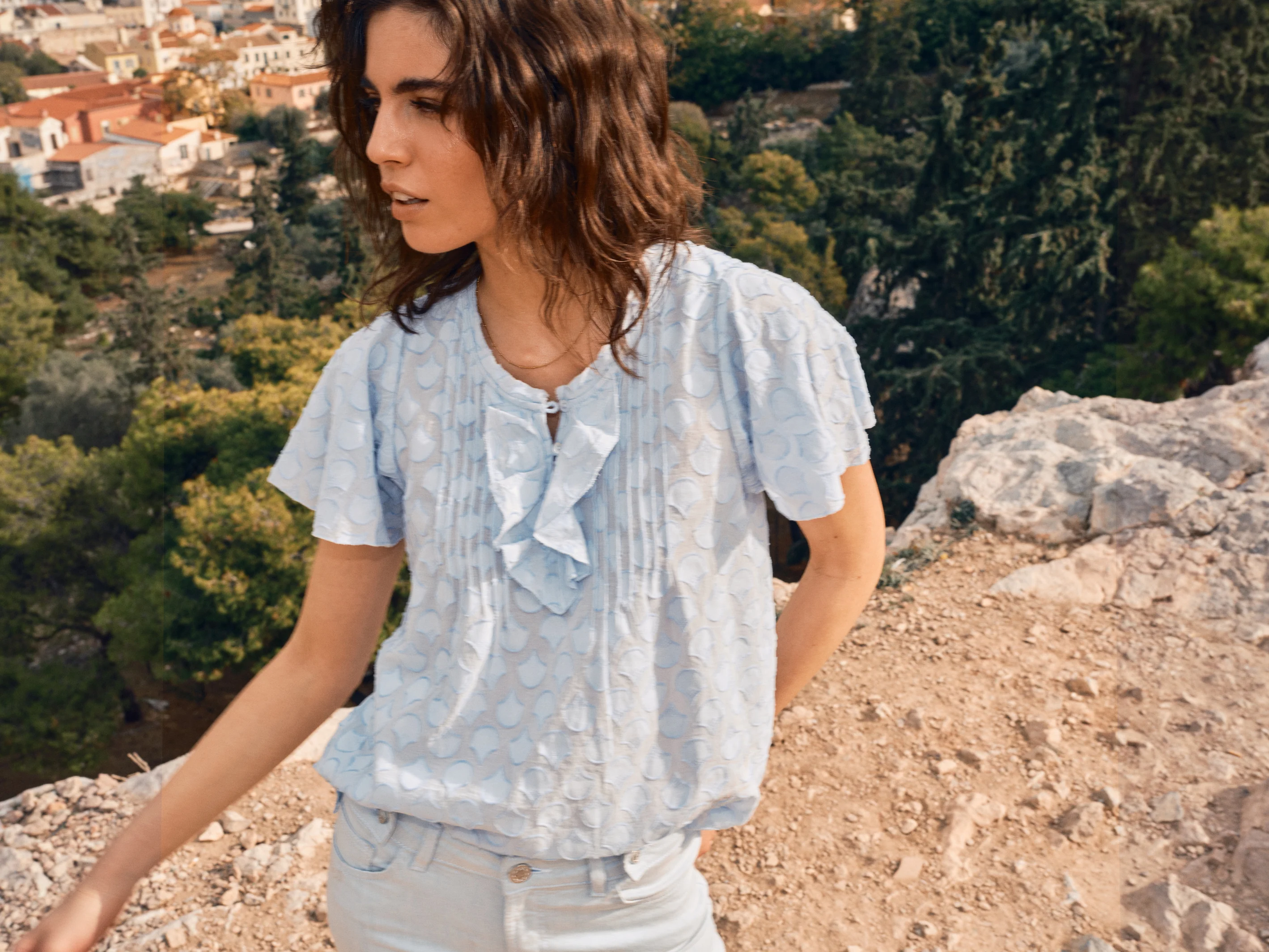 Mos Mosh  Terri Jacquard Voile Top - Cashmere Blue