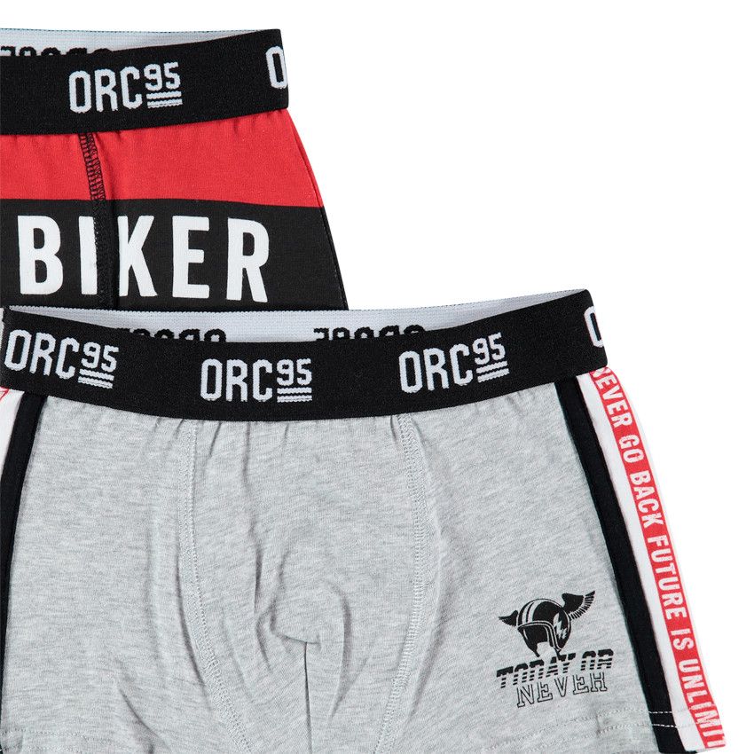 Lot de 2 boxers en coton bio à bandes imprimées - Gris chiné